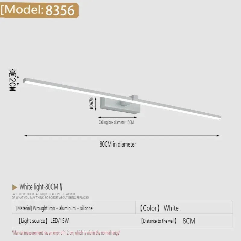 Applique murale LED miroir minimaliste moderne, éclairage d'ambiance pour la maison, lampe frontale en forme de bande d'aluminium, décoration intérieure de salle de bain - AgorAstrA