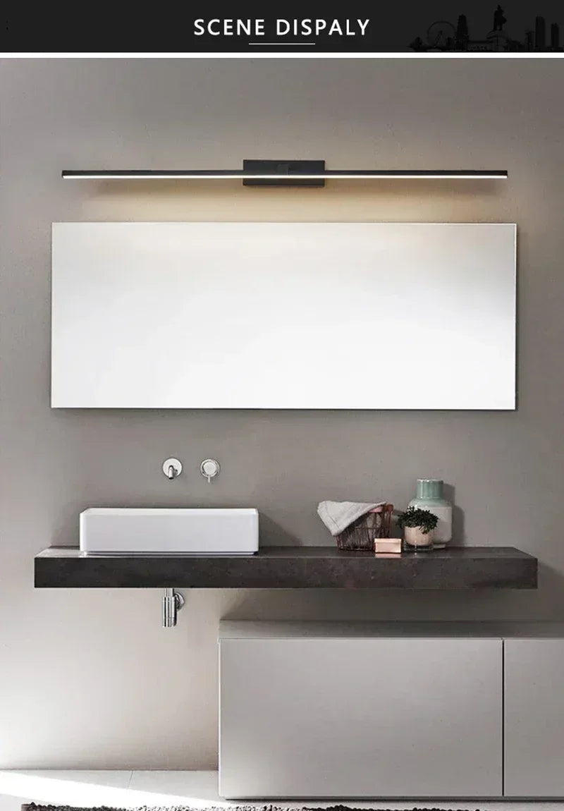 Applique murale LED miroir minimaliste moderne, éclairage d'ambiance pour la maison, lampe frontale en forme de bande d'aluminium, décoration intérieure de salle de bain - AgorAstrA