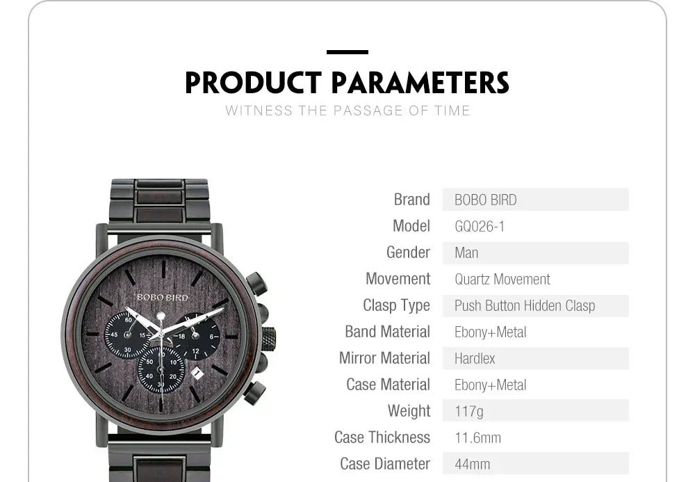 Montre Homme BOBO BIRD Bois Chronographe - Style Militaire Coffret Cadeau - AgorAstrA