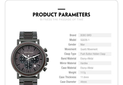 Montre Homme BOBO BIRD Bois Chronographe - Style Militaire Coffret Cadeau - AgorAstrA