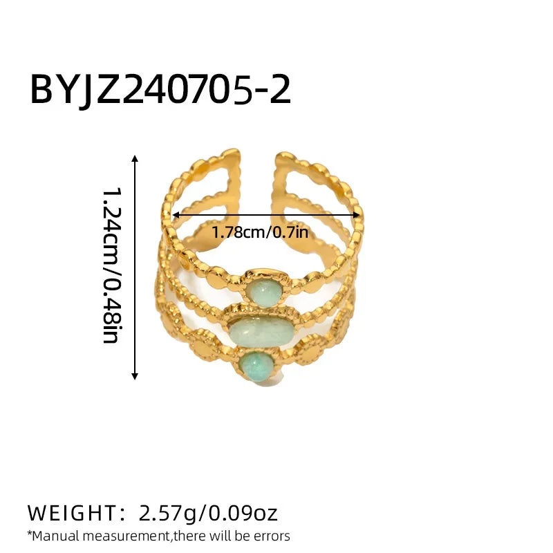 Bague émeraude en acier inoxydable pour femme, pierre naturelle, tendance atmosphérique rétro, ouverture réglable, matiques Boho - AgorAstrA