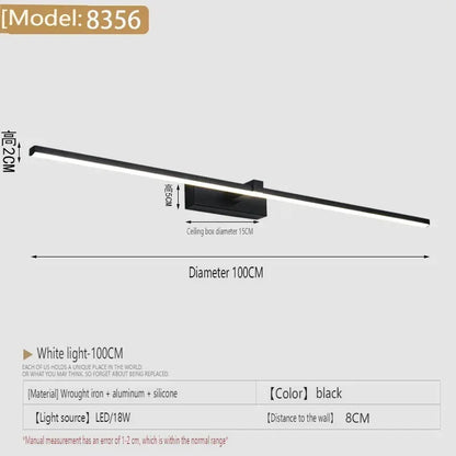Applique murale LED miroir minimaliste moderne, éclairage d'ambiance pour la maison, lampe frontale en forme de bande d'aluminium, décoration intérieure de salle de bain - AgorAstrA
