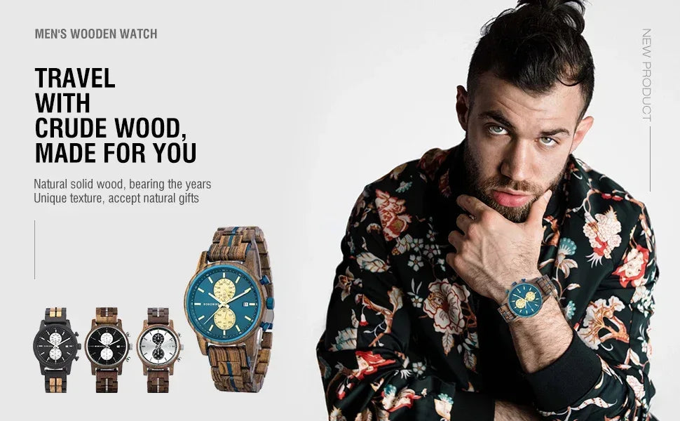 Montre Homme BOBO BIRD Bois Chronographe - Style Militaire Coffret Cadeau - AgorAstrA
