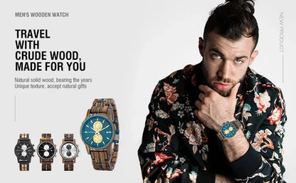 Montre Homme BOBO BIRD Bois Chronographe - Style Militaire Coffret Cadeau - AgorAstrA