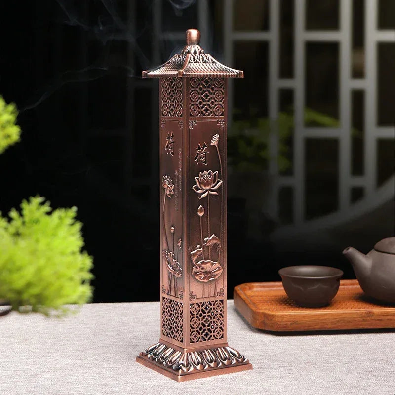 Brûleur d'encens Lotus Zen style chinois, pour la maison, le salon de thé ou le bureau, ornement zen, bois de santal, tube d'encens à 21 lignes - AgorAstrA