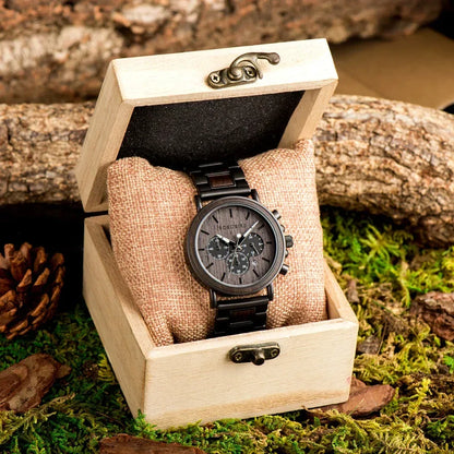 Montre Homme BOBO BIRD Bois Chronographe - Style Militaire Coffret Cadeau - AgorAstrA