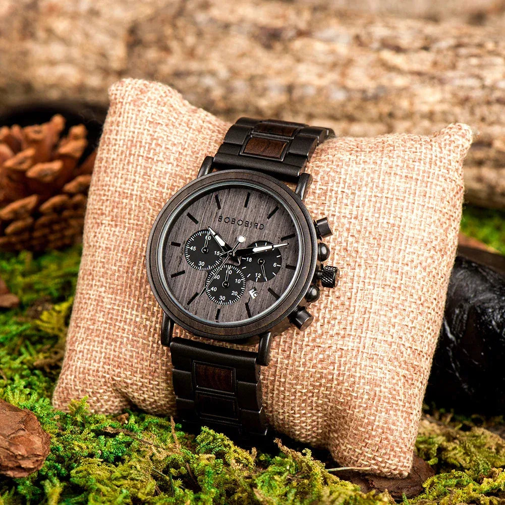Montre Homme BOBO BIRD Bois Chronographe - Style Militaire Coffret Cadeau - AgorAstrA