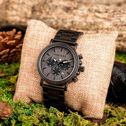 Montre Homme BOBO BIRD Bois Chronographe - Style Militaire Coffret Cadeau - AgorAstrA