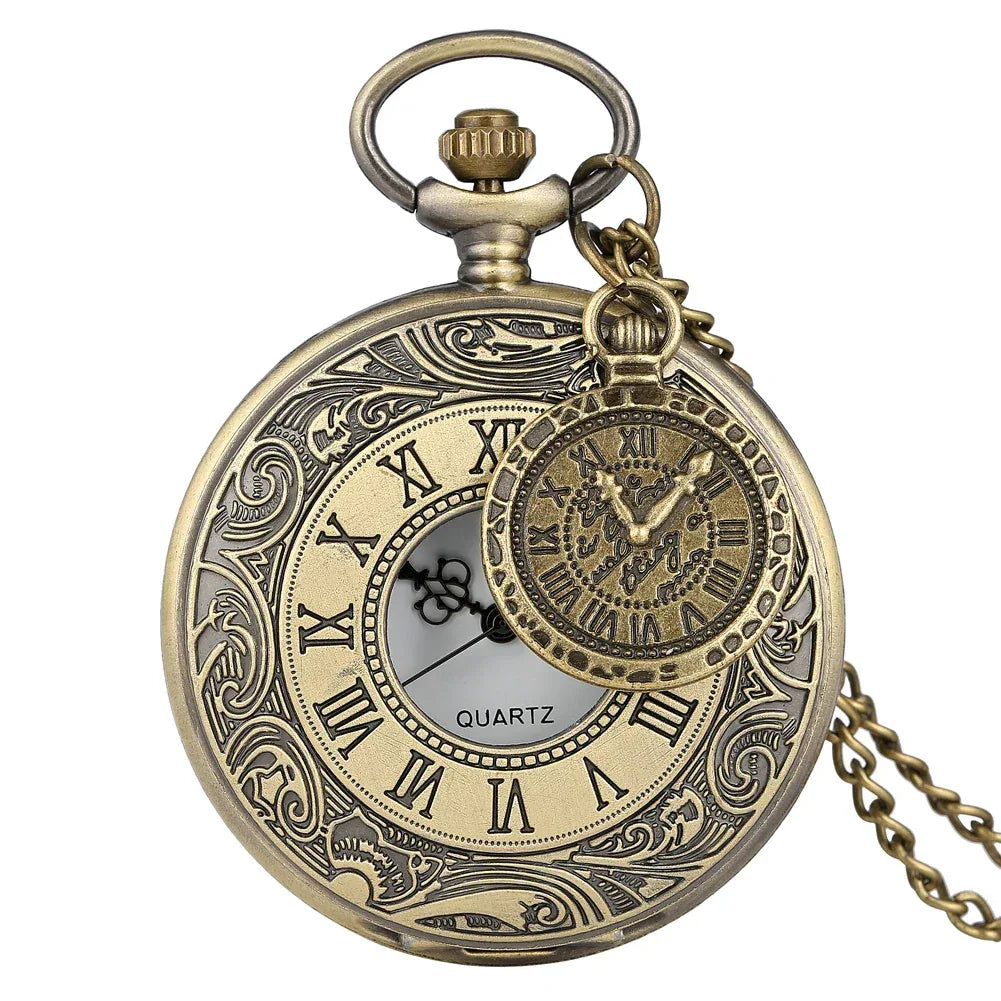 Montre de poche unisexe vintage noire à chiffres romains, style steampunk, avec pendentif et chaîne - Cadeau P427 - AgorAstrA