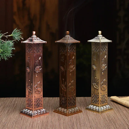 Brûleur d'encens Lotus Zen style chinois, pour la maison, le salon de thé ou le bureau, ornement zen, bois de santal, tube d'encens à 21 lignes - AgorAstrA