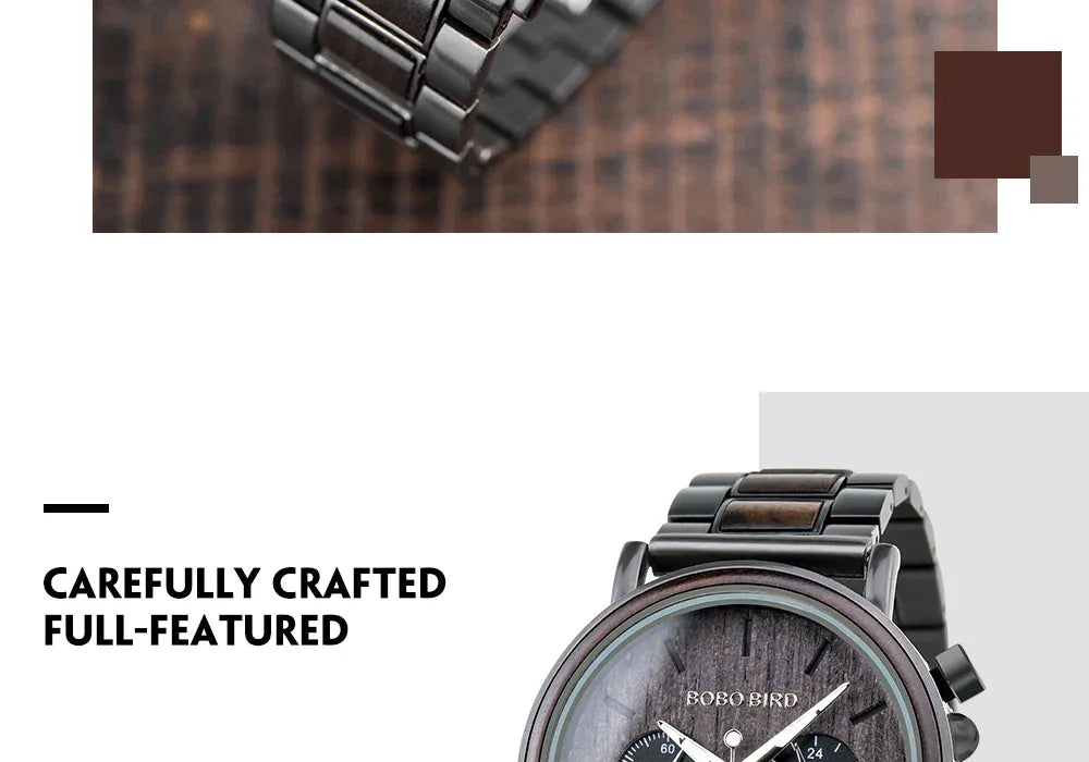 Montre Homme BOBO BIRD Bois Chronographe - Style Militaire Coffret Cadeau - AgorAstrA
