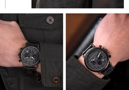 Montre Homme BOBO BIRD Bois Chronographe - Style Militaire Coffret Cadeau - AgorAstrA