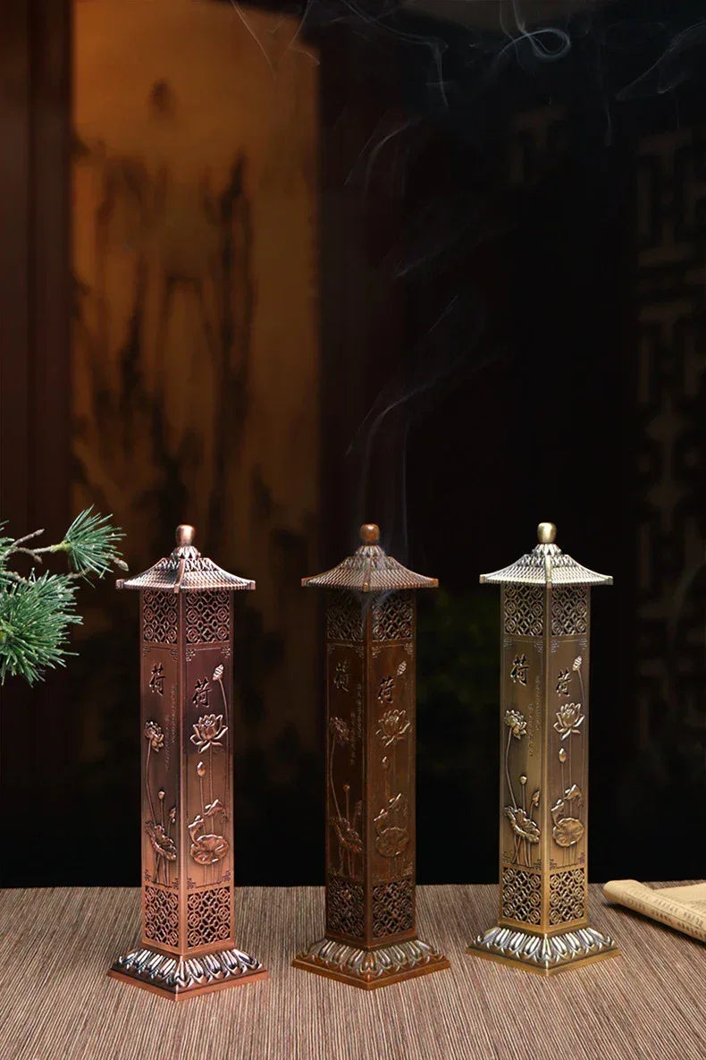 Brûleur d'encens Lotus Zen style chinois, pour la maison, le salon de thé ou le bureau, ornement zen, bois de santal, tube d'encens à 21 lignes - AgorAstrA