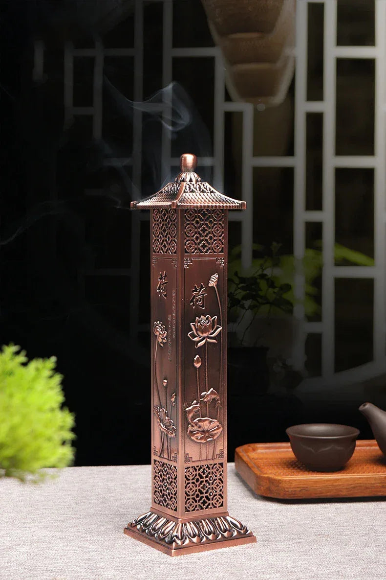 Brûleur d'encens Lotus Zen style chinois, pour la maison, le salon de thé ou le bureau, ornement zen, bois de santal, tube d'encens à 21 lignes - AgorAstrA