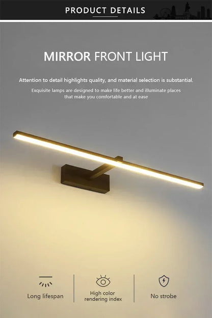 Applique murale LED miroir minimaliste moderne, éclairage d'ambiance pour la maison, lampe frontale en forme de bande d'aluminium, décoration intérieure de salle de bain - AgorAstrA