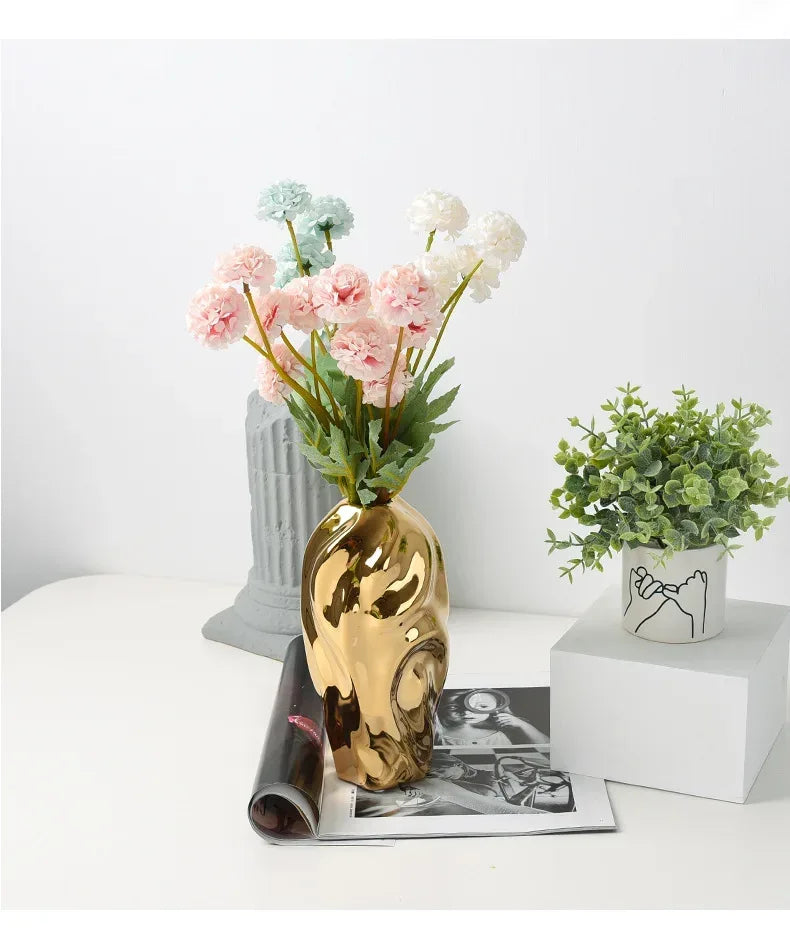 modern-minimalist-white-ceramic-matte-flower-vase-decorative-vase-for-dried-flower-centerpiece-art-crafts-home-table-decoration - AgorAstrA