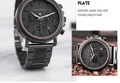 Montre Homme BOBO BIRD Bois Chronographe - Style Militaire Coffret Cadeau - AgorAstrA