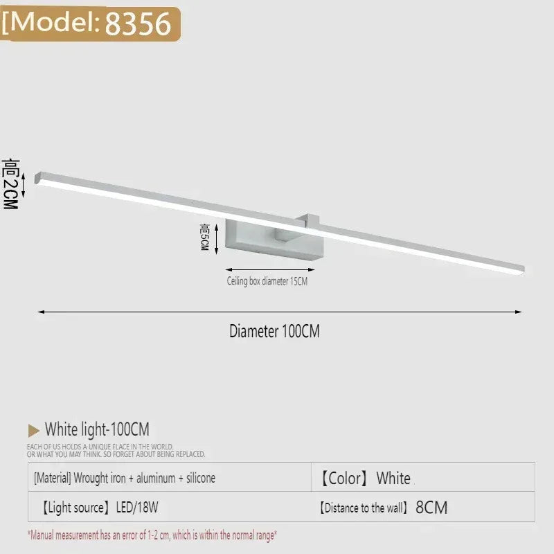 Applique murale LED miroir minimaliste moderne, éclairage d'ambiance pour la maison, lampe frontale en forme de bande d'aluminium, décoration intérieure de salle de bain - AgorAstrA