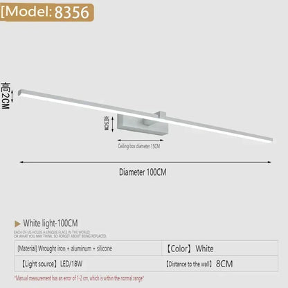 Applique murale LED miroir minimaliste moderne, éclairage d'ambiance pour la maison, lampe frontale en forme de bande d'aluminium, décoration intérieure de salle de bain - AgorAstrA