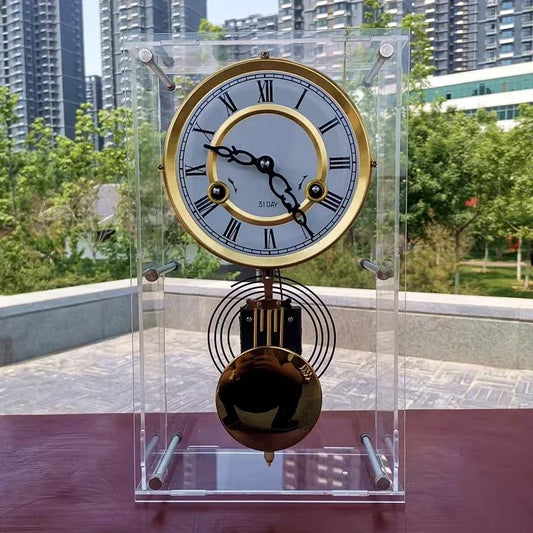 Horloge Mécanique Nordique Rétro - Pendule Transparente Cuivre Décoration - AgorAstrA