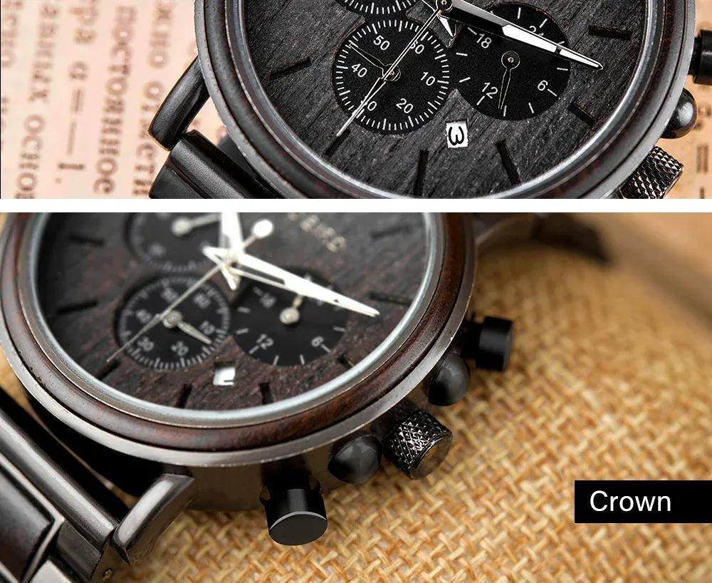 Montre Homme BOBO BIRD Bois Chronographe - Style Militaire Coffret Cadeau - AgorAstrA