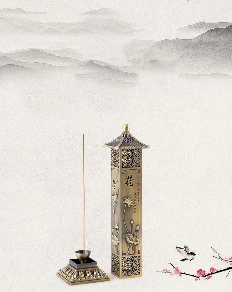 Brûleur d'encens Lotus Zen style chinois, pour la maison, le salon de thé ou le bureau, ornement zen, bois de santal, tube d'encens à 21 lignes - AgorAstrA