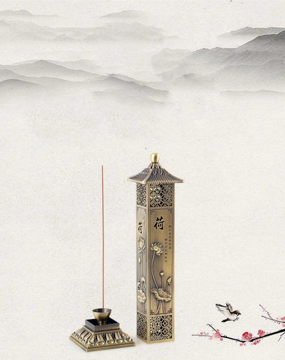 Brûleur d'encens Lotus Zen style chinois, pour la maison, le salon de thé ou le bureau, ornement zen, bois de santal, tube d'encens à 21 lignes - AgorAstrA
