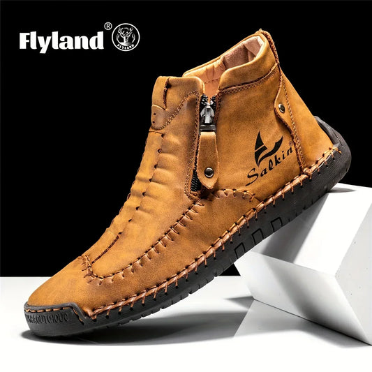 Bottines pour homme FLYLAND, style vintage, confortables, résistantes à l'usure, coutures antidérapantes, idéales pour la randonnée, le trekking et l'escalade. - AgorAstrA