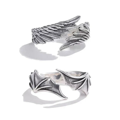 Lot 2 Bagues Vintage Hip-Hop Ailes Ange Chauve-Souris Ajustables Couples - AgorAstrA