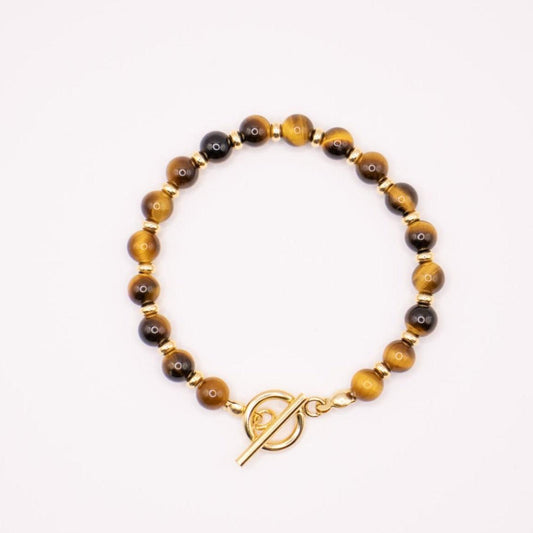 CIRCÉ | Tiger eye and 18 and 24 carat gold-plated bracelet-0