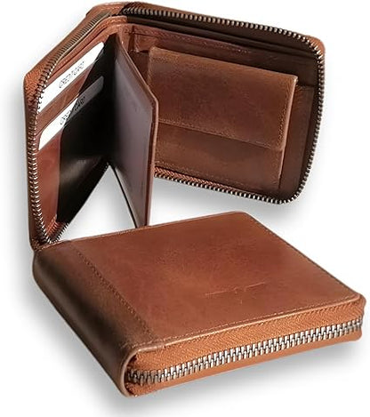 Cartera Zipper de Cuero Camel – Estilo Clásico –-0