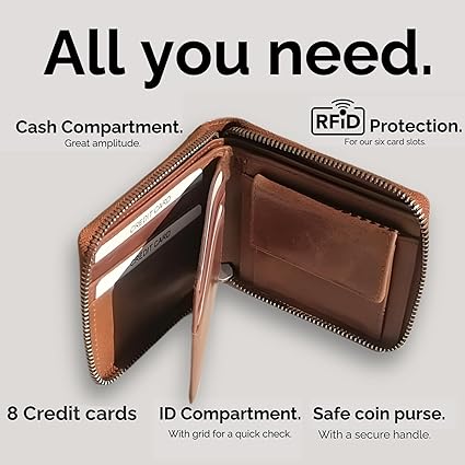 Cartera Zipper de Cuero Camel – Estilo Clásico –-4