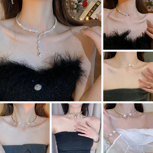 Collier Pendentif Fin Femme - Cœur Zircon Perles Argent Croix Vague - AgorAstrA