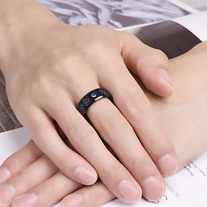 Bague Homme Tungstène Fibre Carbone Bleue Dragon Noir 8mm Zircon - AgorAstrA