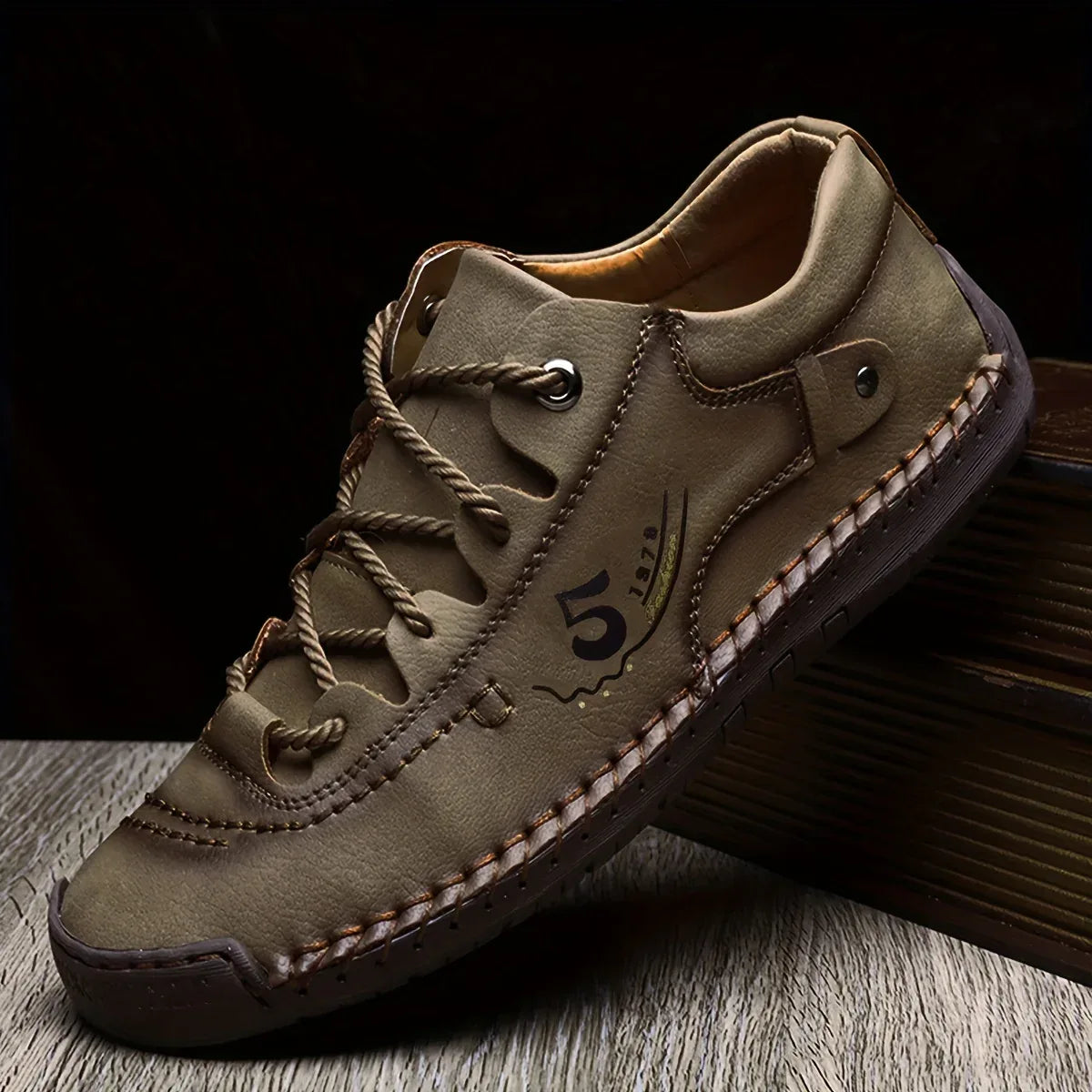 Chaussures plates décontractées pour hommes, faites à la main, baskets de marche d'extérieur avec coutures - AgorAstrA