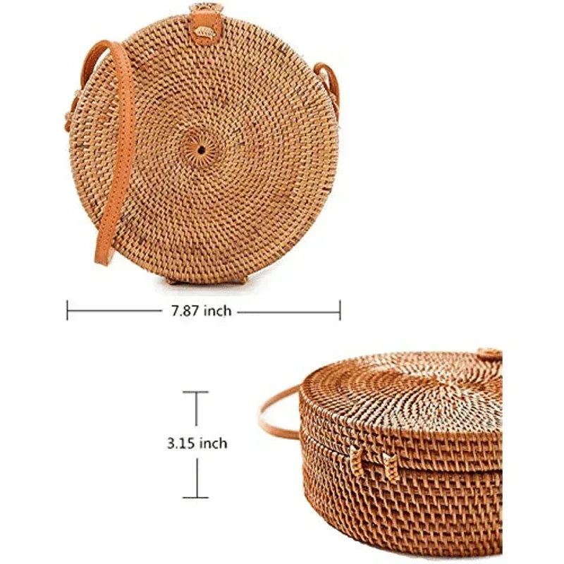 Petit sac rond en paille, sac à main simple et décontracté pour femme, sac à main en paille polyvalent - AgorAstrA