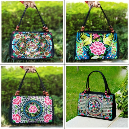Sac à main brodé, sac à double fermeture éclair, sac à main imprimé pour femme - AgorAstrA