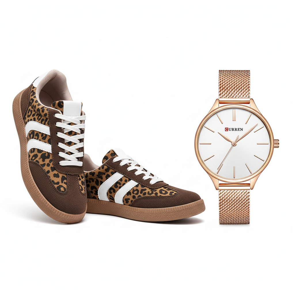 Pack Femme Élégance - Baskets Léopard et Montre CURREN