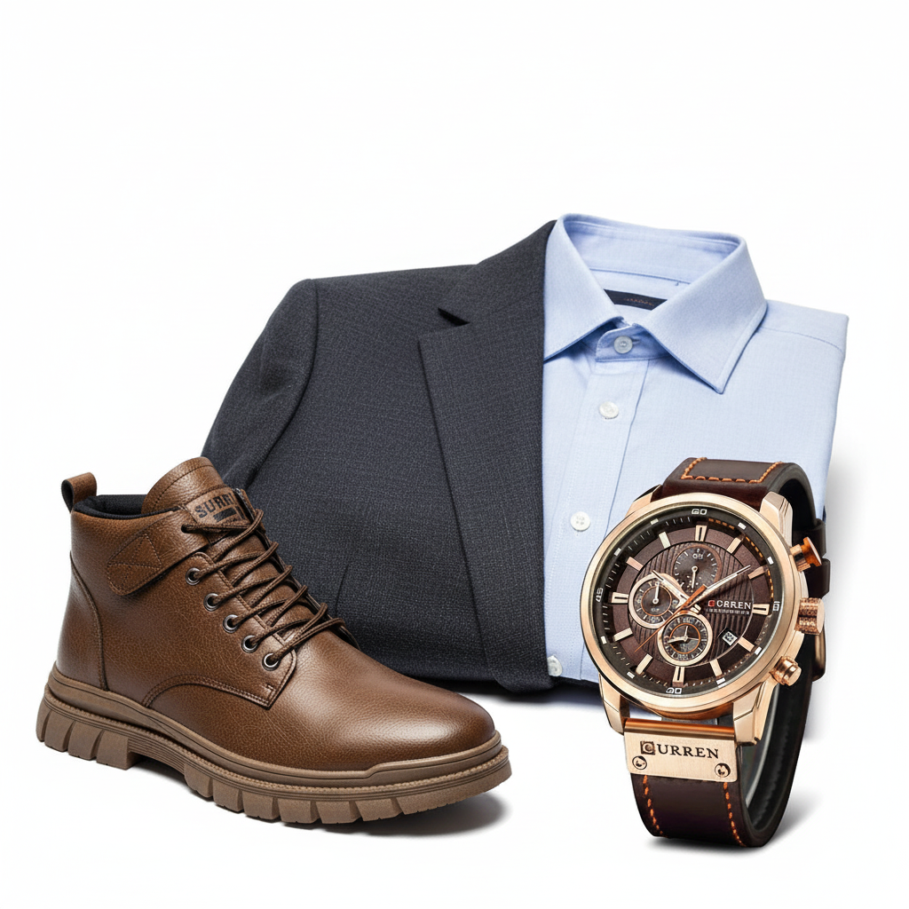 Pack Homme Business Casual - Bottes Cuir et Montre CURREN